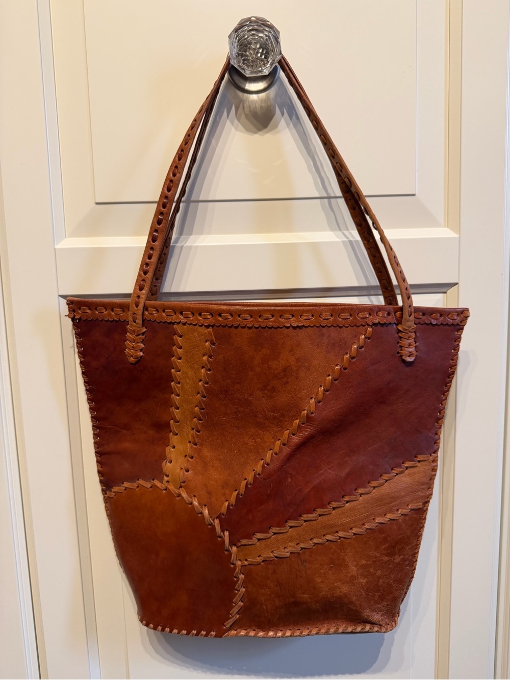Handcrafted Brown Leather Tote Bag – Patchwork Design